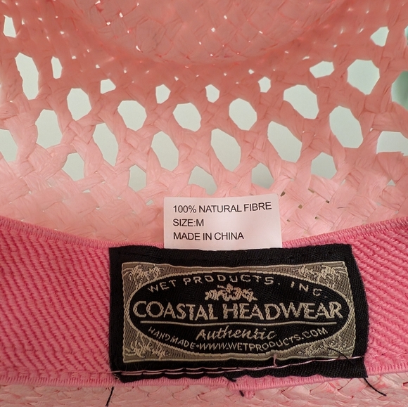 Vintage Coastal Headwear Pink Tea Stain Straw COWBOY HAT WESTERN cowgirl - Picture 8 of 10